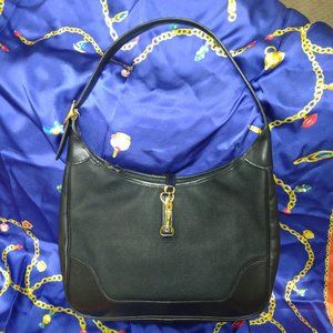❤️Authen HERMES  CLEMENCE 31CM Black Trim Toile Shoulder Bag Purse